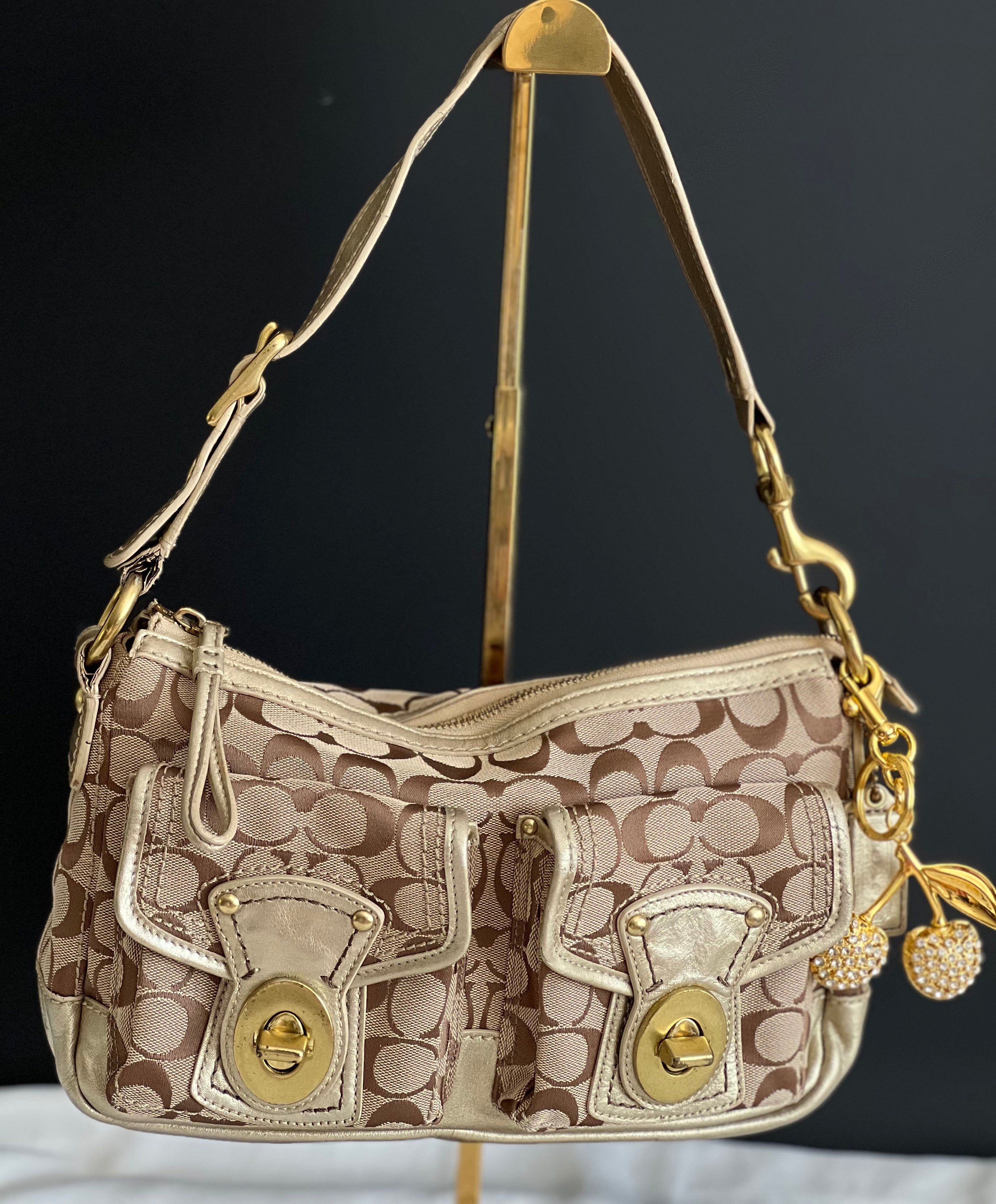 Vintage Coach Double Turnlock Legacy Satchel Metallic Leather With 