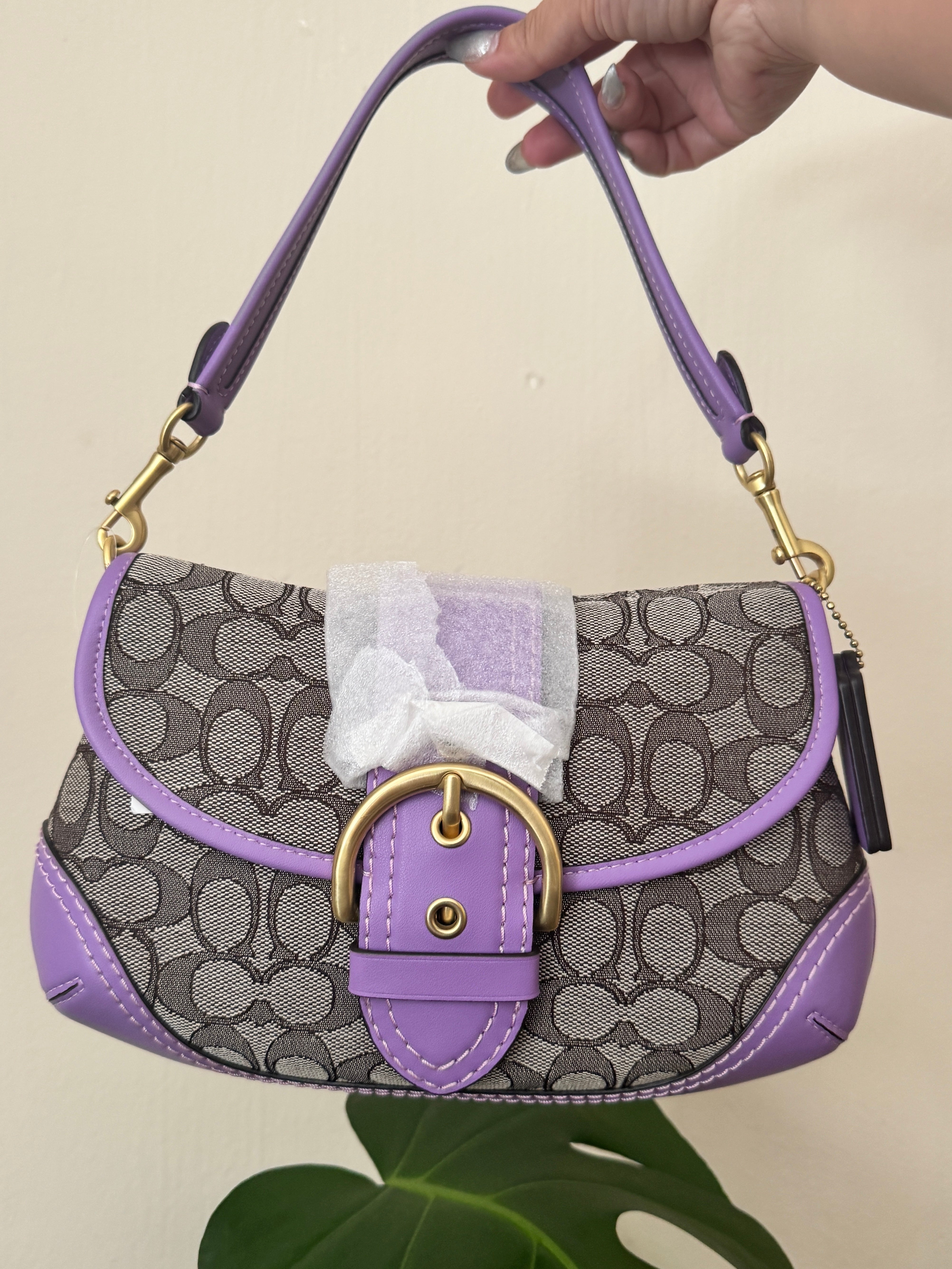 Coach Re-edition Soho Bag 25 Purple Leather Signature Jacquard